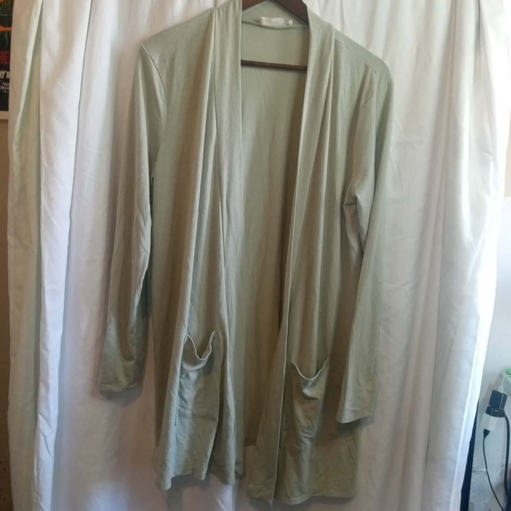 Zenana Outfitters XL Light Sage Open Drape Cardigan Flowy Boho Casual Pockets